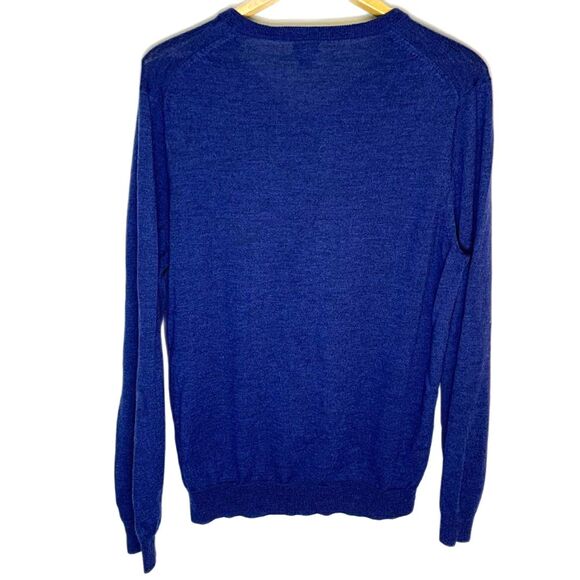 J. Crew Bright Navy Blue 100% Merino Wool V-Neck Long Sleeve Sweater Size L - Picture 3 of 11